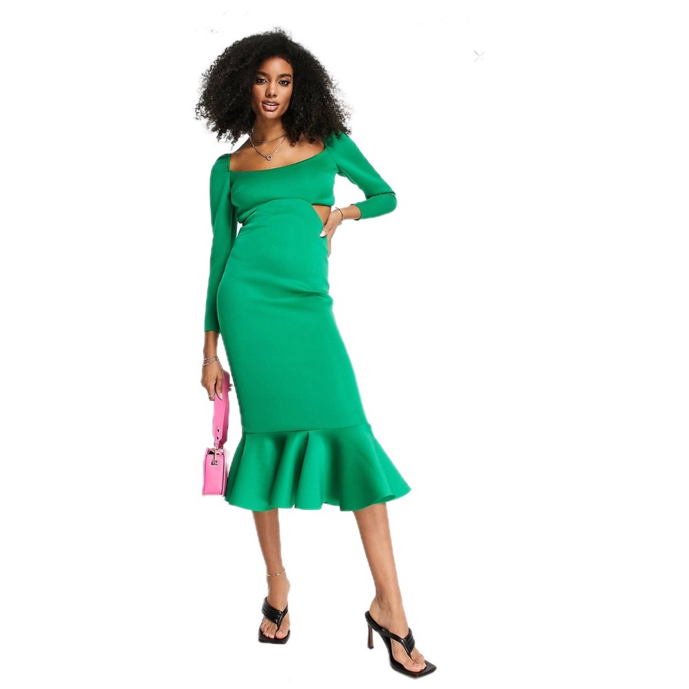 Bright green pep hem midi dress
